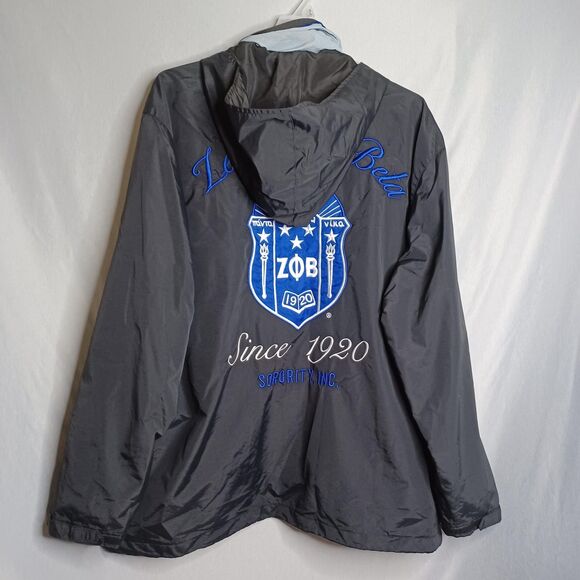 Zeta Phi Beta Jacket Mens 4XL Black Blue Embroidered Windbreaker Hooded Greek - Picture 2 of 16